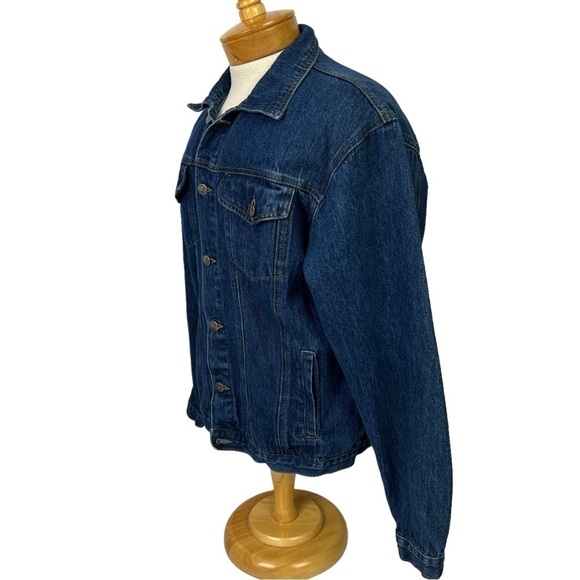 Elk Canyon Men’s Blue Jean Jacket Sz Large Dark Wash Wolf Embroidery On Back - Picture 4 of 12